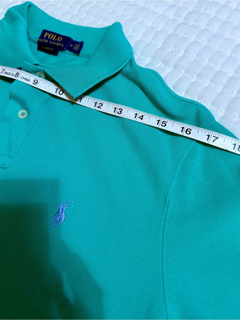 Upcycled Mens Ralph Lauren Turquoise Ruffle-Hem Polo Top - Picture 7 of 11
